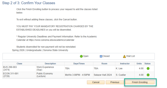 Finish Enrolling button highlighted. 