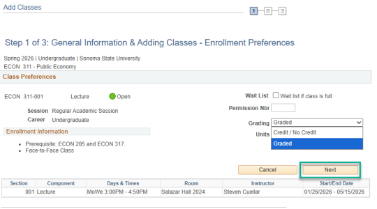 Step 1 of Adding Class