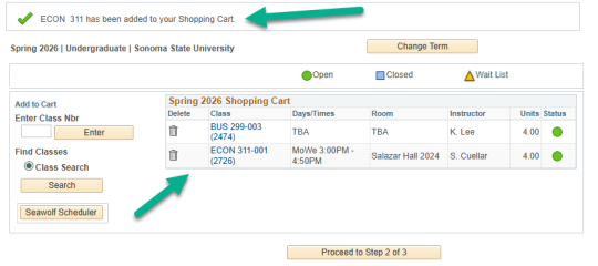Updated shopping cart showing new class