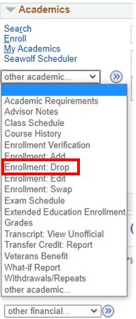 Drop-down Other Academics, Enrollment: Drop highlighted