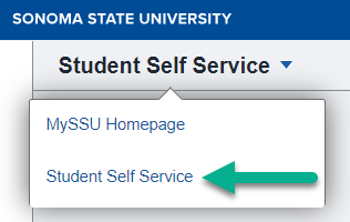 Green arrow pointed at Student Self Service