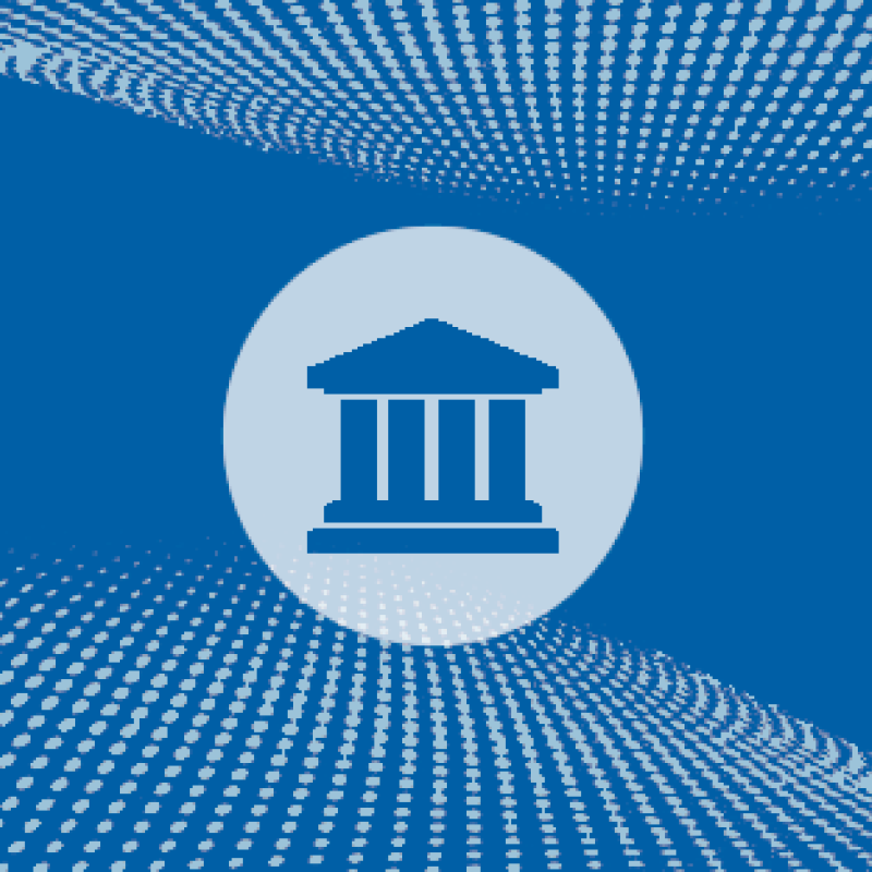 building icon against blue textured background