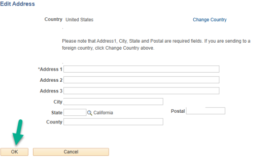 Address page with OK highlighted