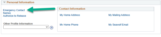 Emergency Contact link highlighted under Personal Information