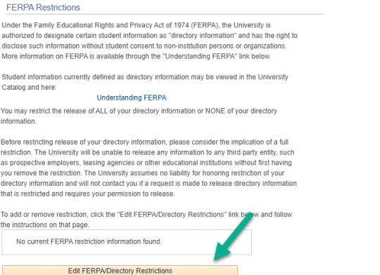 Edit FERPA/Directory Restrictions button highlighted