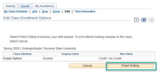 Grade option update and the "Finish Editing" button hlghlighted