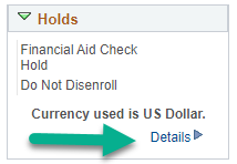 Hold list with green arrow pointing towards Details