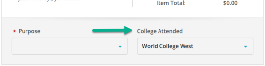 Green arrow pointed at "College Attended" field.